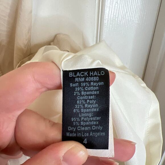 BLACK HALO Cream Sheath Dress Front Zipper Square Neck Office Party Size 4 - Picture 5 of 7